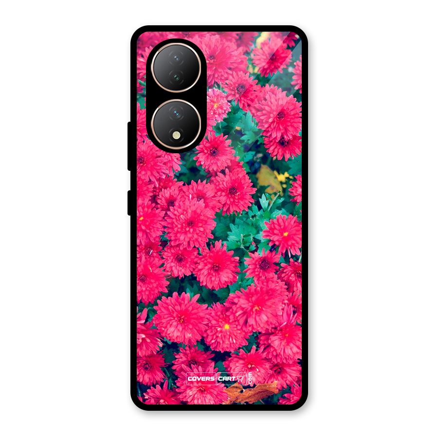 Pink Flowers Glass Back Case for Vivo Y100A