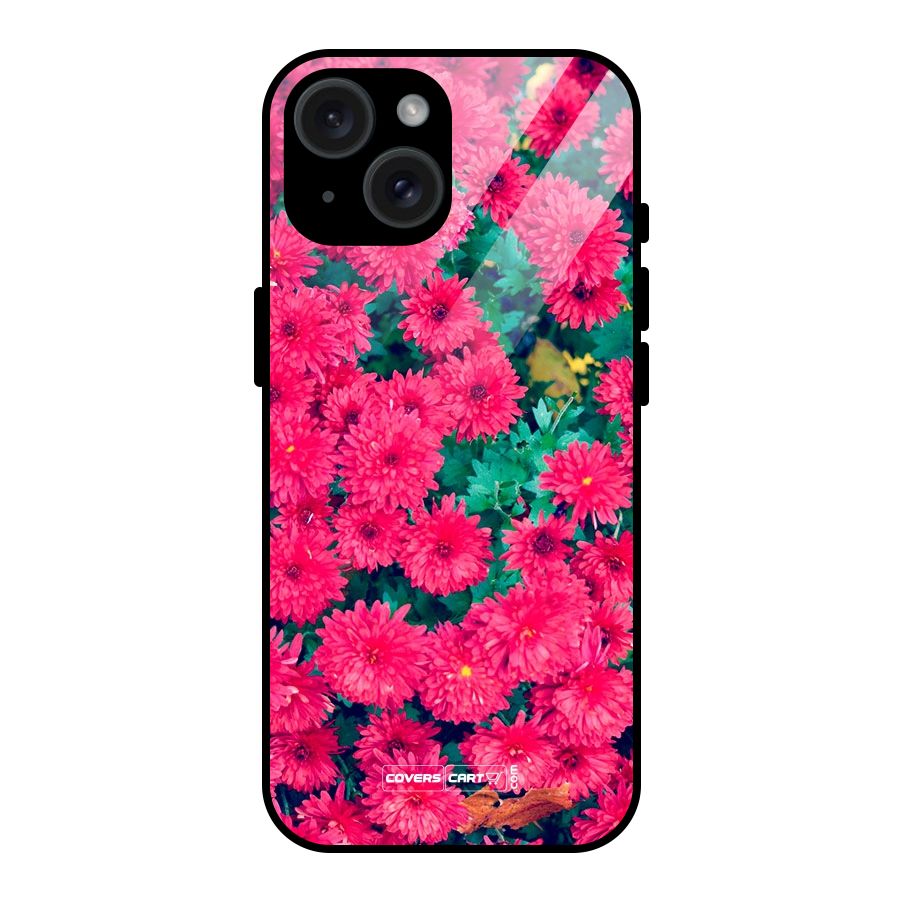 Pink Flowers Glass Back Case for iPhone 15