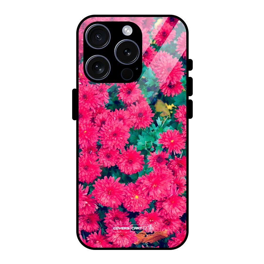 Pink Flowers Glass Back Case for iPhone 15 Pro