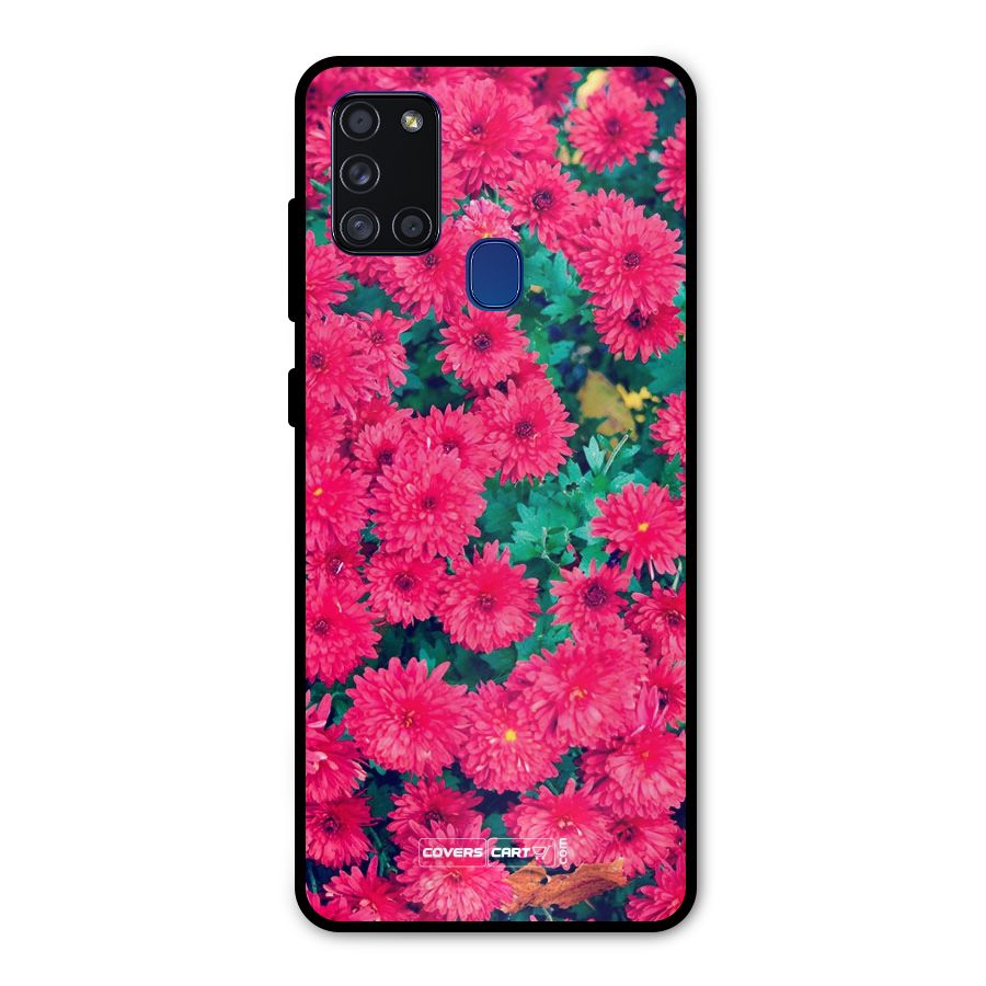 Pink Flowers Metal Back Case for Galaxy A21s