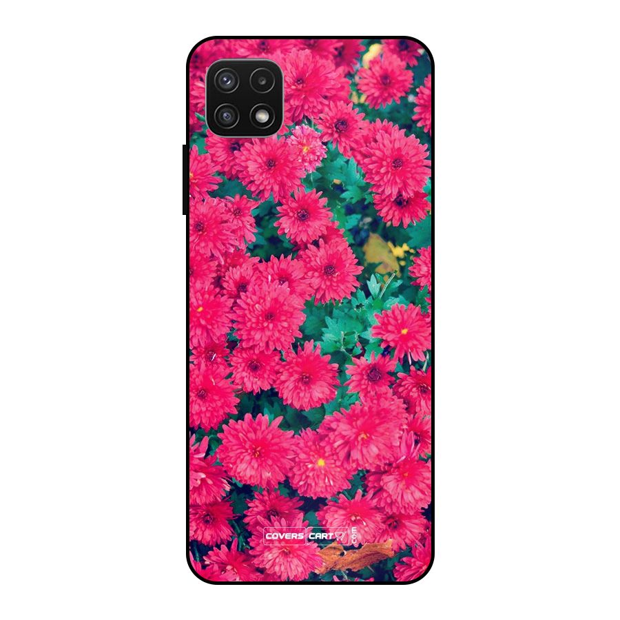 Pink Flowers Metal Back Case for Galaxy A22 5G