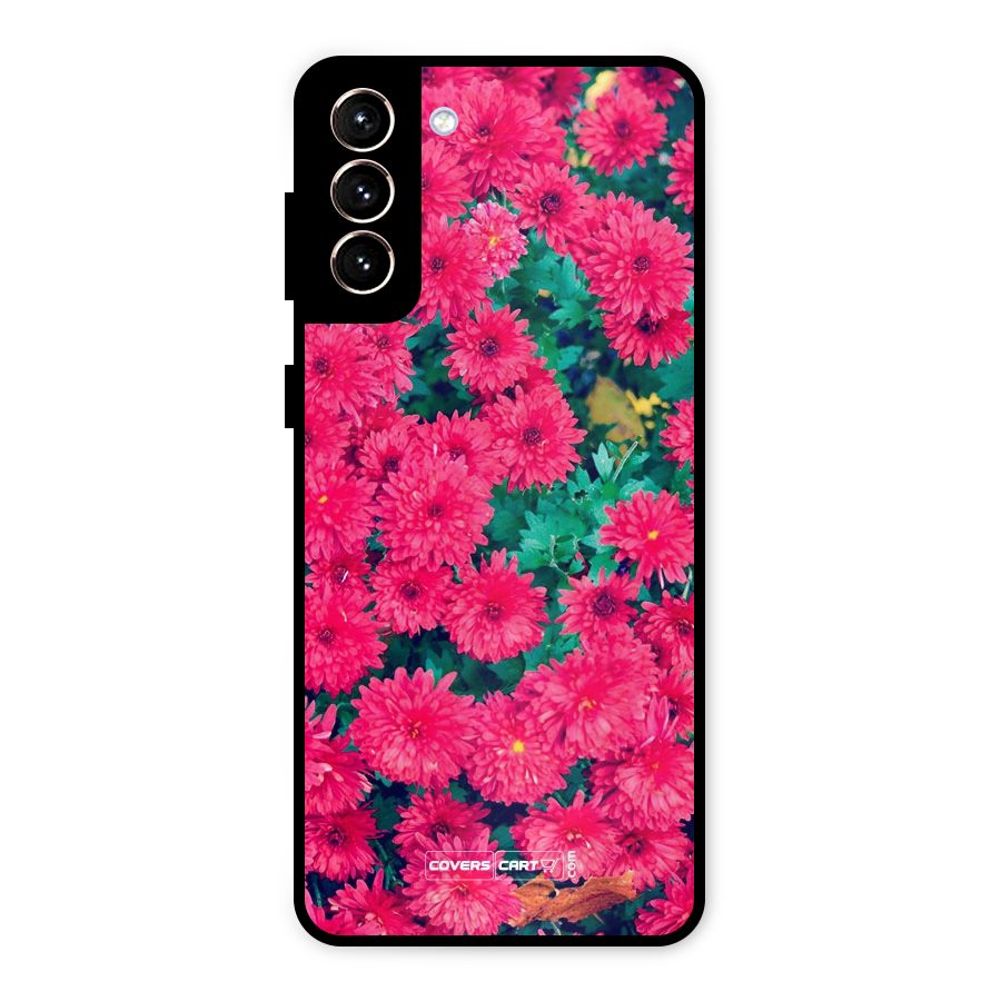 Pink Flowers Metal Back Case for Galaxy S21 Plus