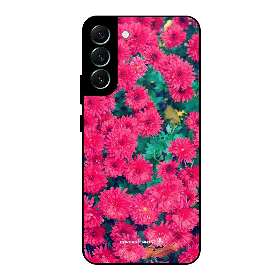Pink Flowers Metal Back Case for Galaxy S22 Plus 5G