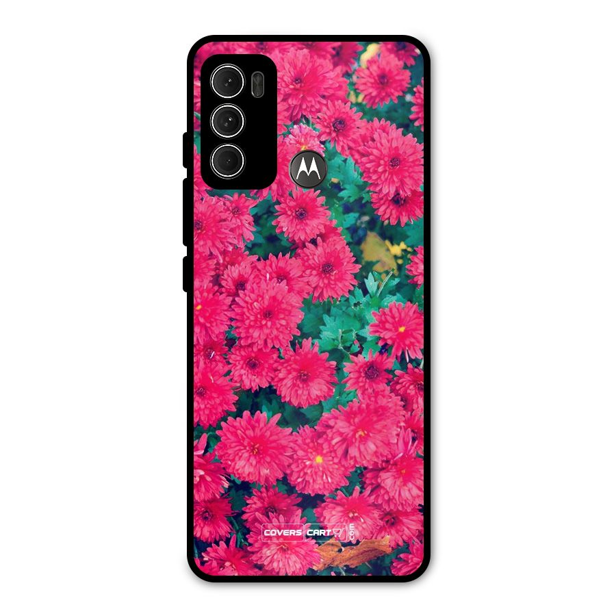 Pink Flowers Metal Back Case for Moto G60
