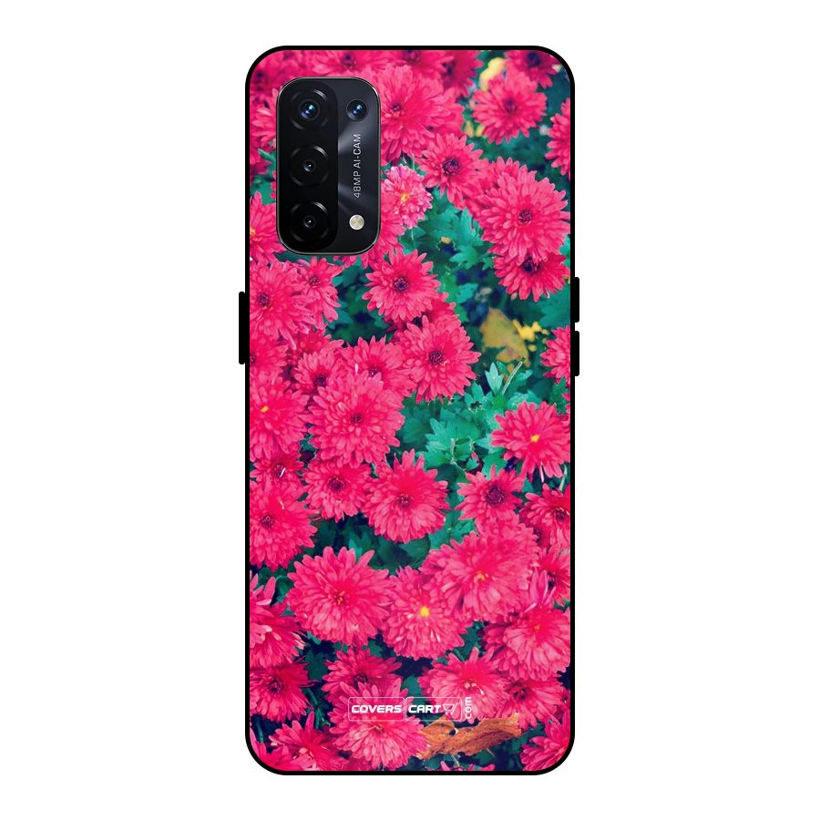 Pink Flowers Metal Back Case for Oppo A74 5G