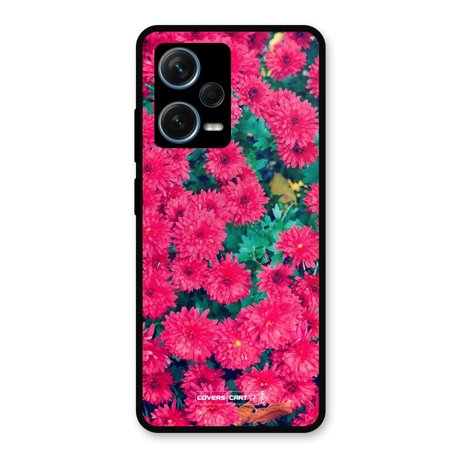 Pink Flowers Metal Back Case for Redmi Note 12 Pro Plus 5G