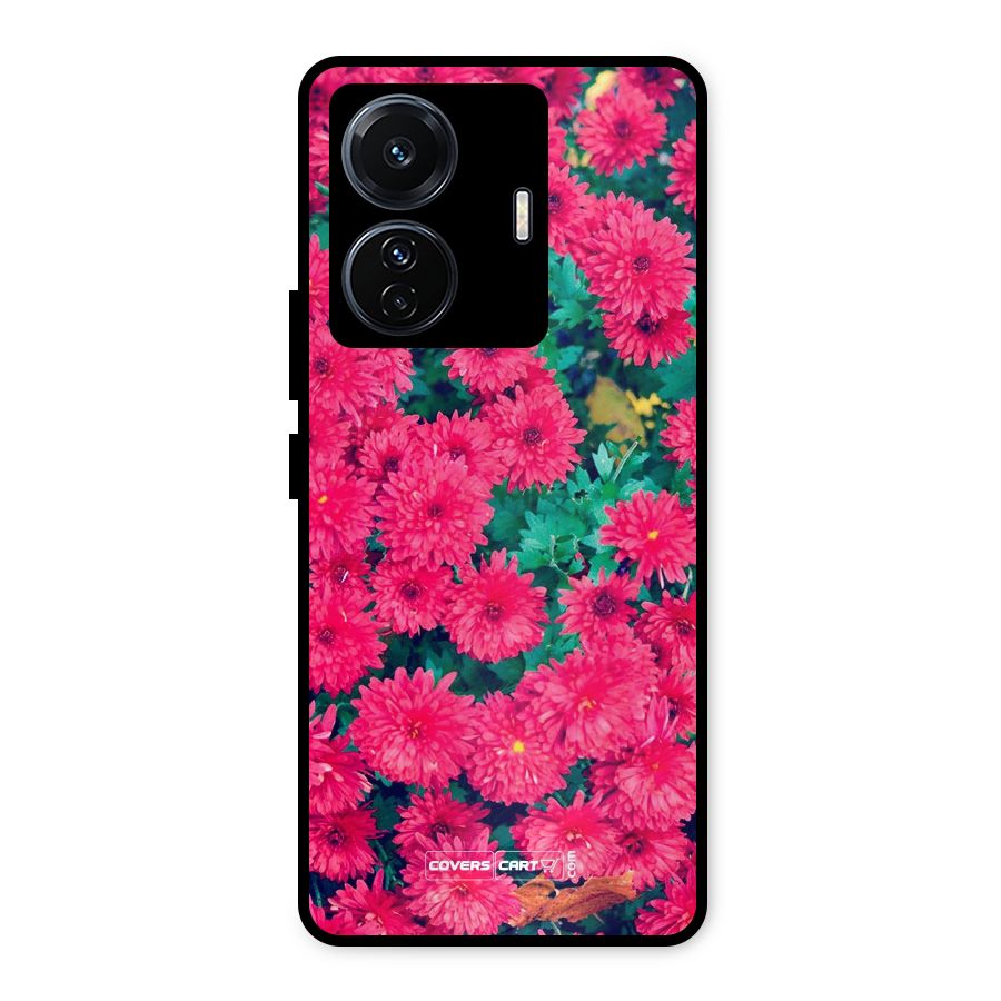 Pink Flowers Metal Back Case for Vivo T1 Pro