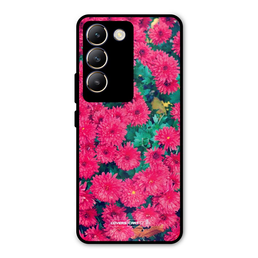 Pink Flowers Metal Back Case for Vivo T3 5G