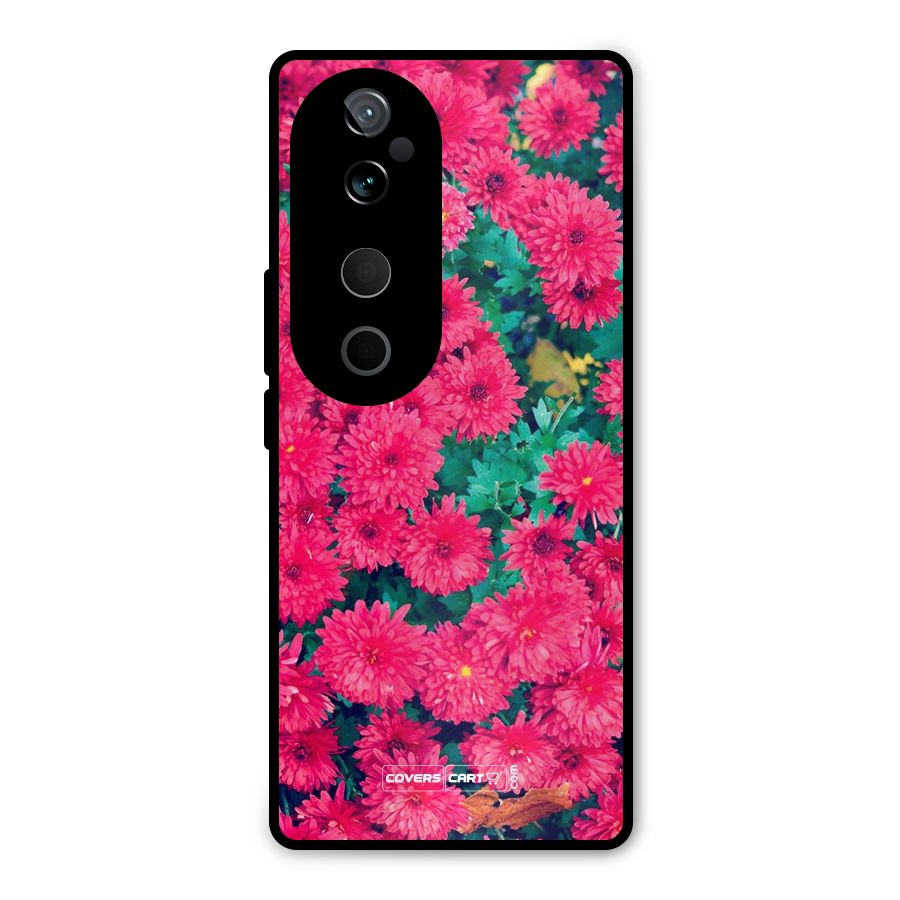 Pink Flowers Metal Back Case for Vivo T3 Ultra