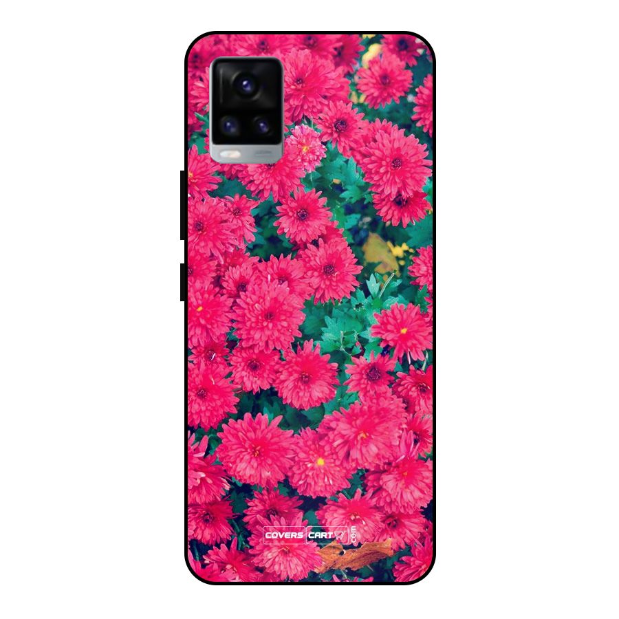 Pink Flowers Metal Back Case for Vivo V20 2021