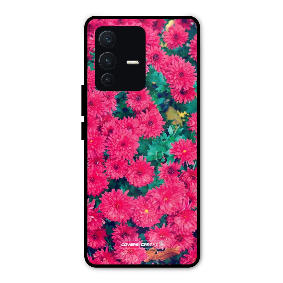 Pink Flowers Metal Back Case for Vivo V23 Pro