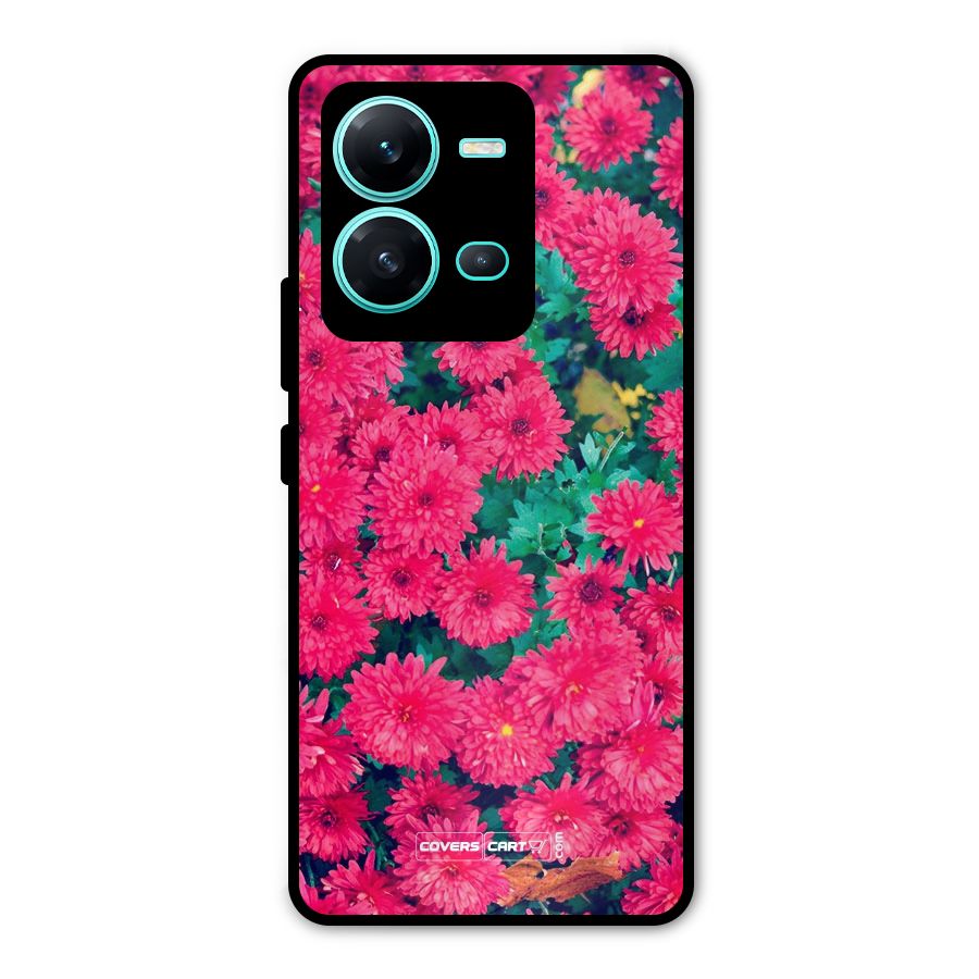 Pink Flowers Metal Back Case for Vivo V25