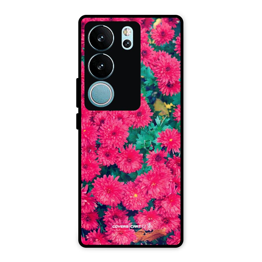 Pink Flowers Metal Back Case for Vivo V29