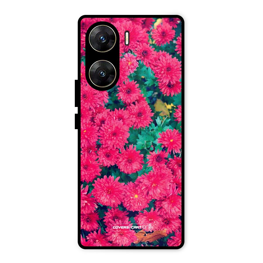 Pink Flowers Metal Back Case for Vivo V29e