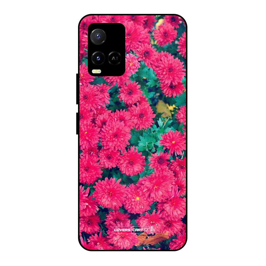 Pink Flowers Metal Back Case for Vivo Y21