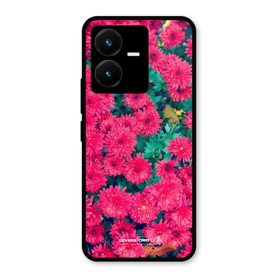 Pink Flowers Metal Back Case for Vivo Y22