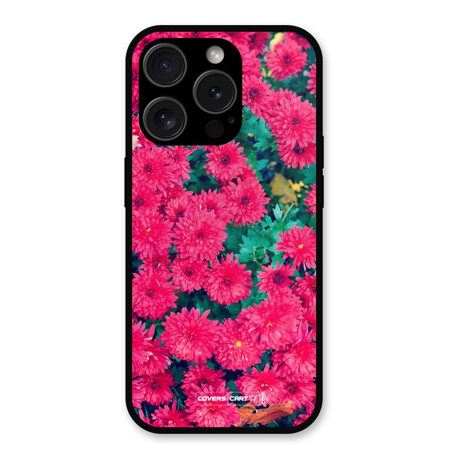 Pink Flowers Metal Back Case for iPhone 15 Pro