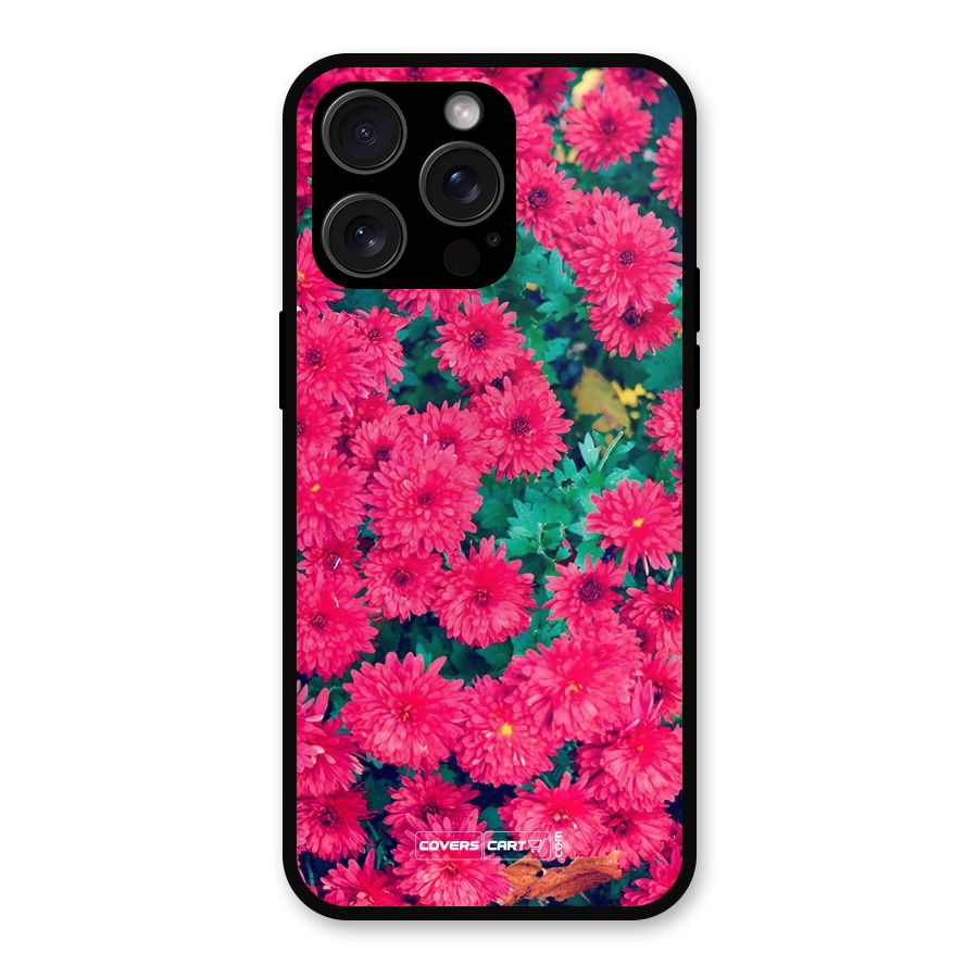Pink Flowers Metal Back Case for iPhone 15 Pro Max
