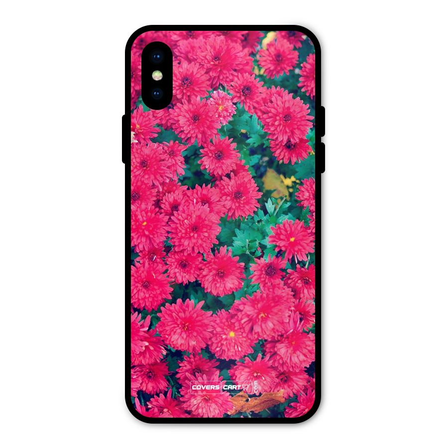 Pink Flowers Metal Back Case for iPhone X