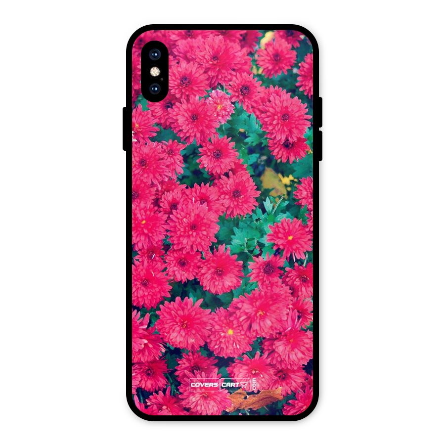 Pink Flowers Metal Back Case for iPhone XS Max