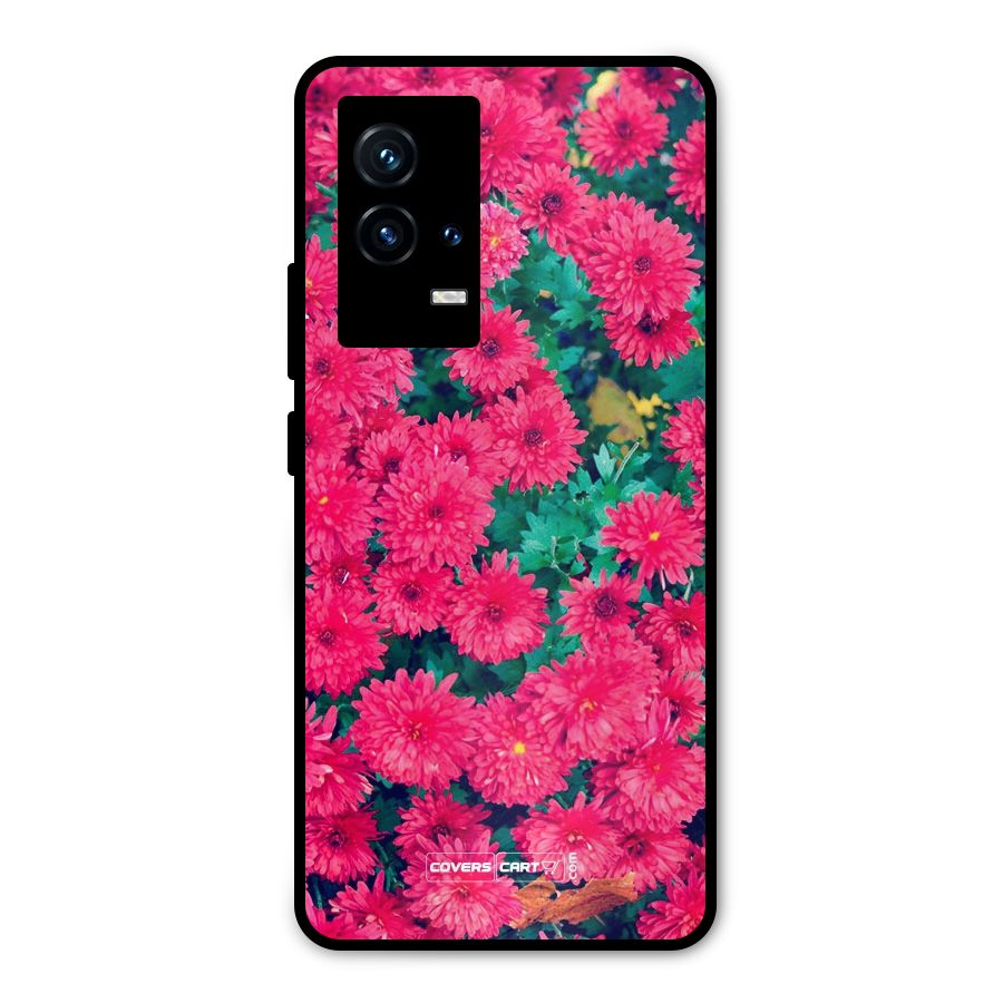 Pink Flowers Metal Back Case for iQOO 9 5G