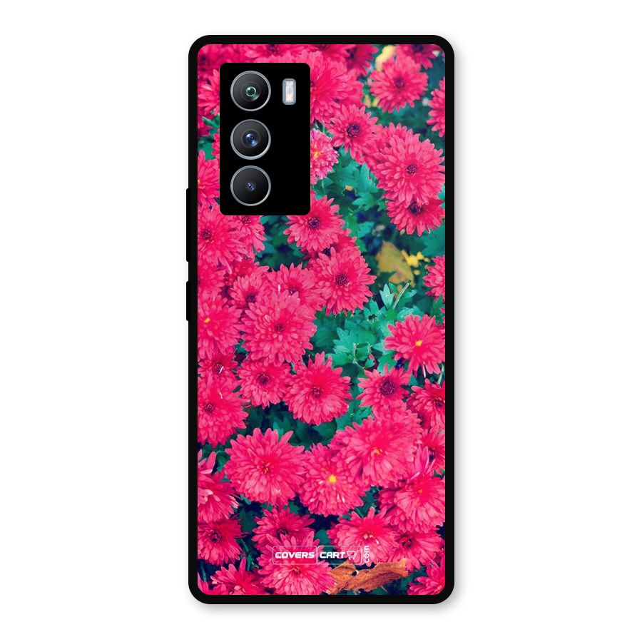 Pink Flowers Metal Back Case for iQOO 9 SE