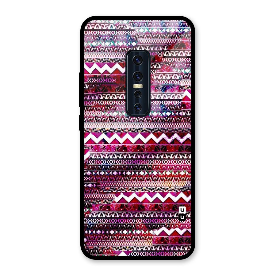 Pink Indie Pattern Glass Back Case for Vivo V17 Pro
