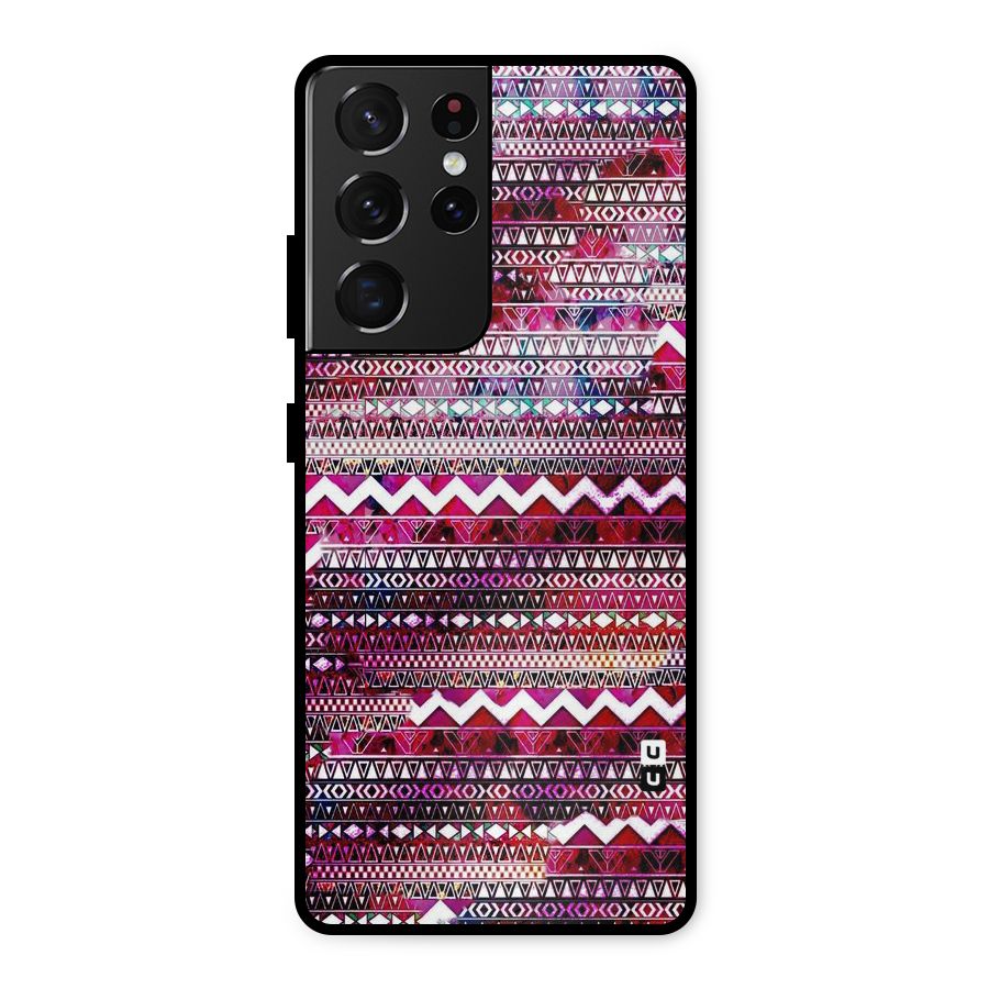 Pink Indie Pattern Metal Back Case for Galaxy S21 Ultra 5G