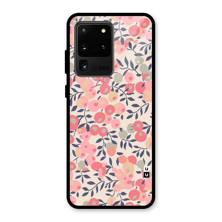 Pink Leaf Pattern Glass Back Case for Galaxy S20 Ultra