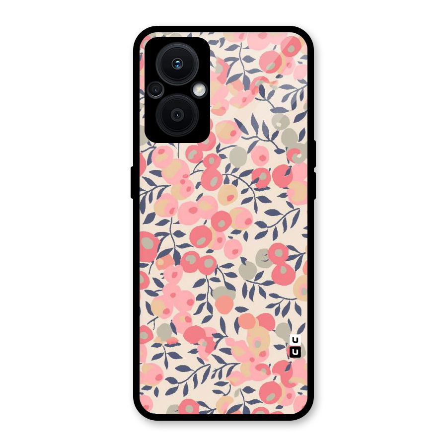Pink Leaf Pattern Glass Back Case for Oppo F21s Pro 5G