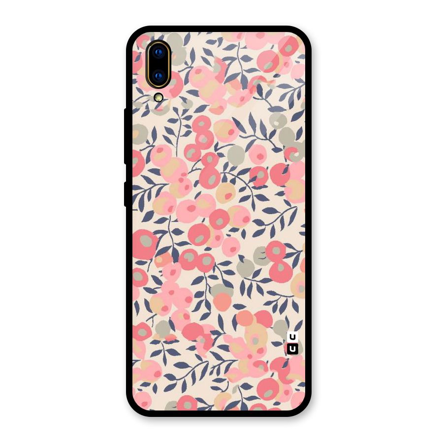 Pink Leaf Pattern Glass Back Case for Vivo V11 Pro
