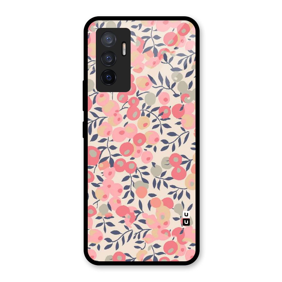 Pink Leaf Pattern Glass Back Case for Vivo V23e