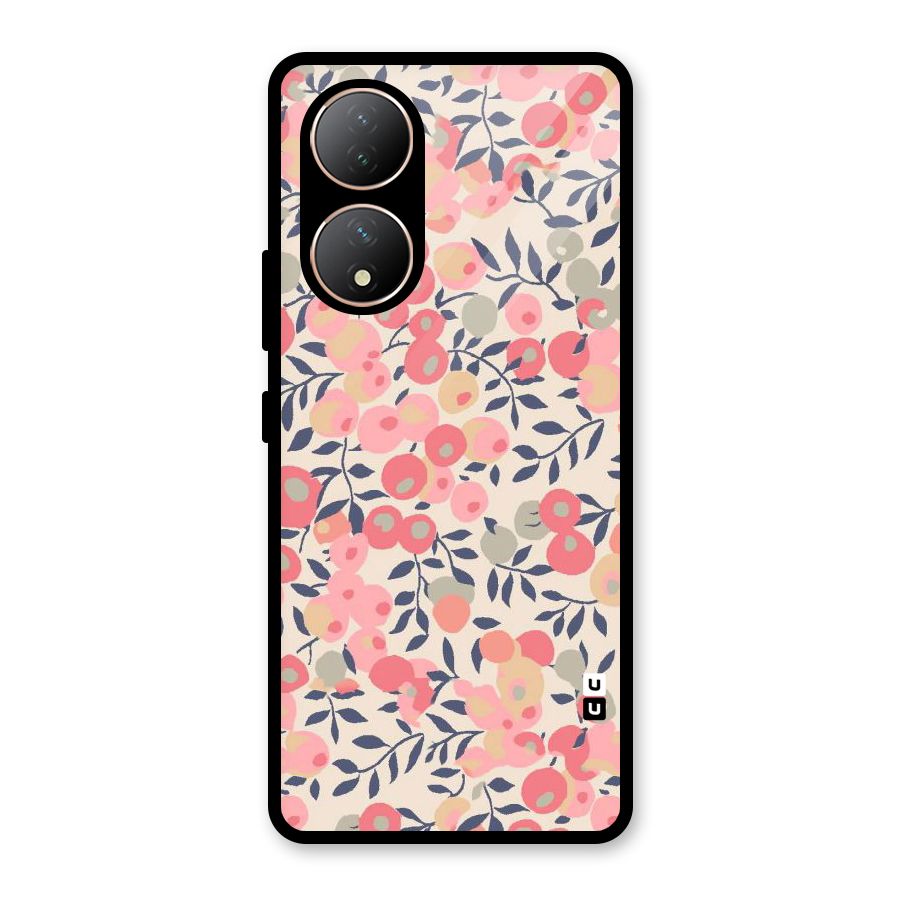 Pink Leaf Pattern Glass Back Case for Vivo Y100A