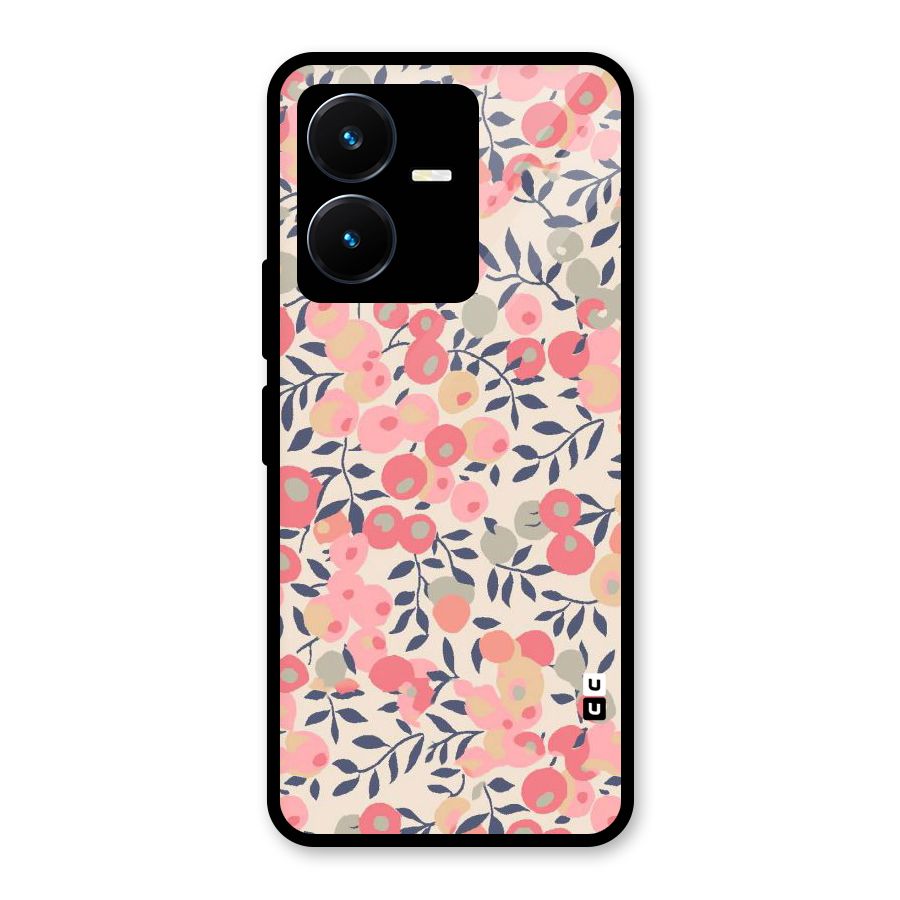 Pink Leaf Pattern Glass Back Case for Vivo Y22s