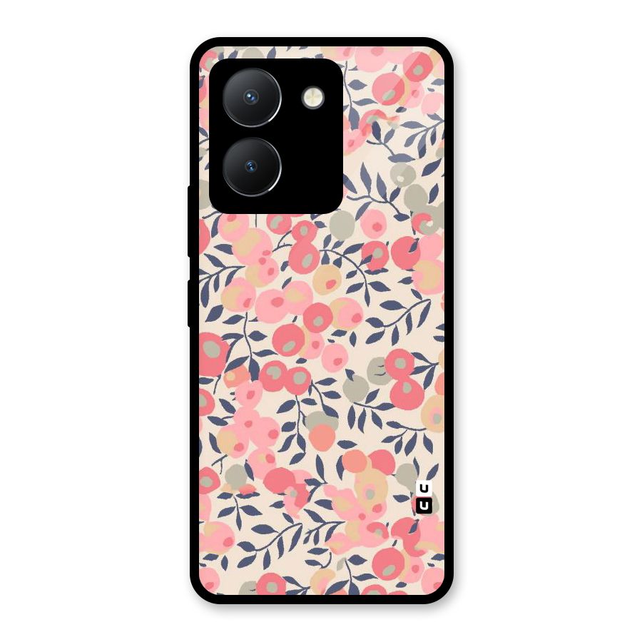Pink Leaf Pattern Glass Back Case for Vivo Y36