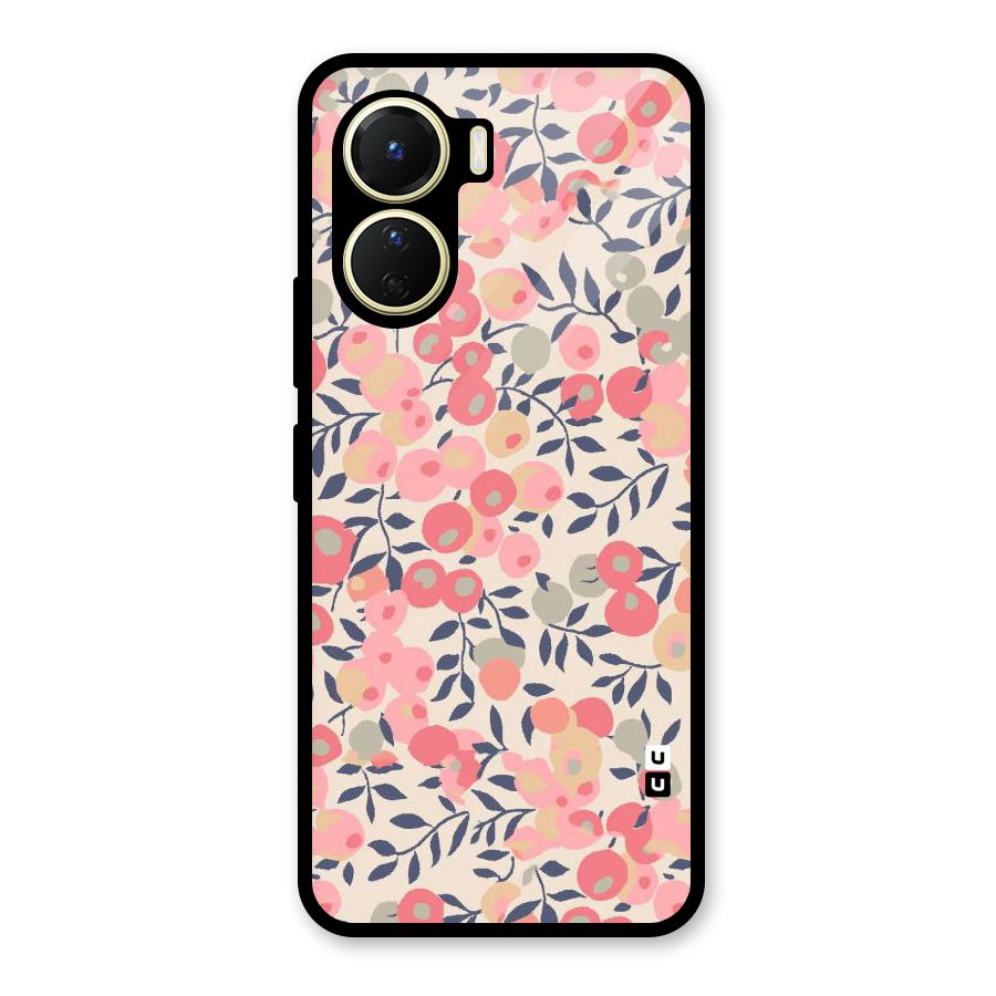 Pink Leaf Pattern Glass Back Case for Vivo Y56