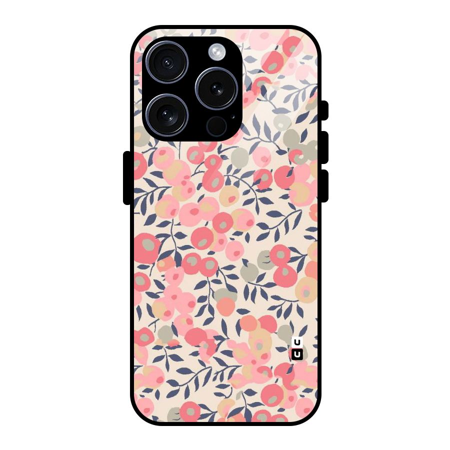 Pink Leaf Pattern Glass Back Case for iPhone 15 Pro