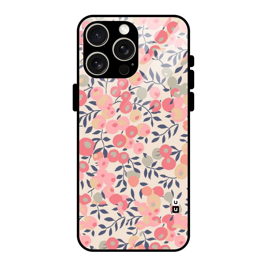 Pink Leaf Pattern Glass Back Case for iPhone 15 Pro Max