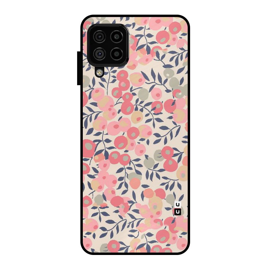 Pink Leaf Pattern Metal Back Case for Galaxy A22 4G