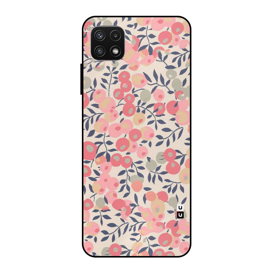 Pink Leaf Pattern Metal Back Case for Galaxy A22 5G