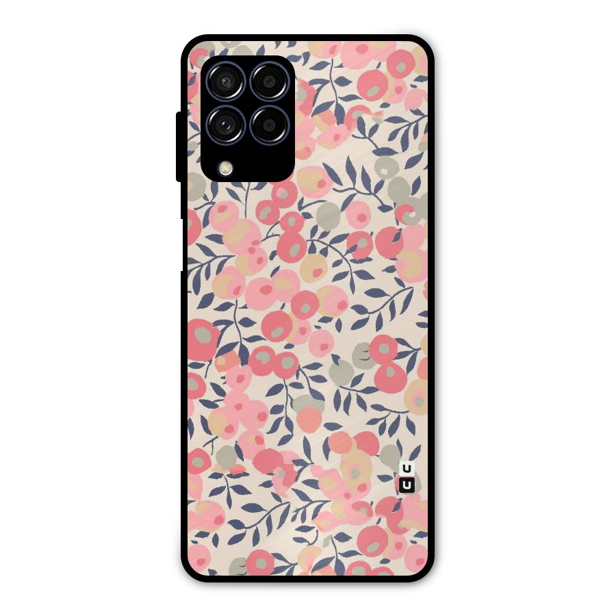 Pink Leaf Pattern Metal Back Case for Galaxy M53 5G