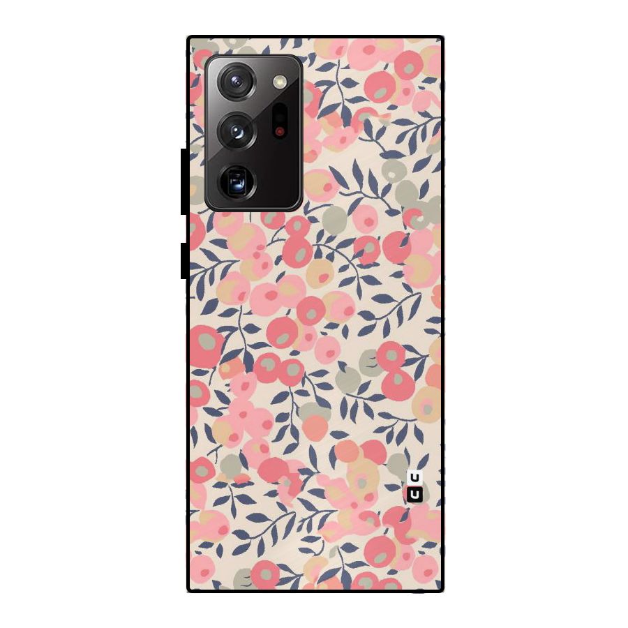 Pink Leaf Pattern Metal Back Case for Galaxy Note 20 Ultra