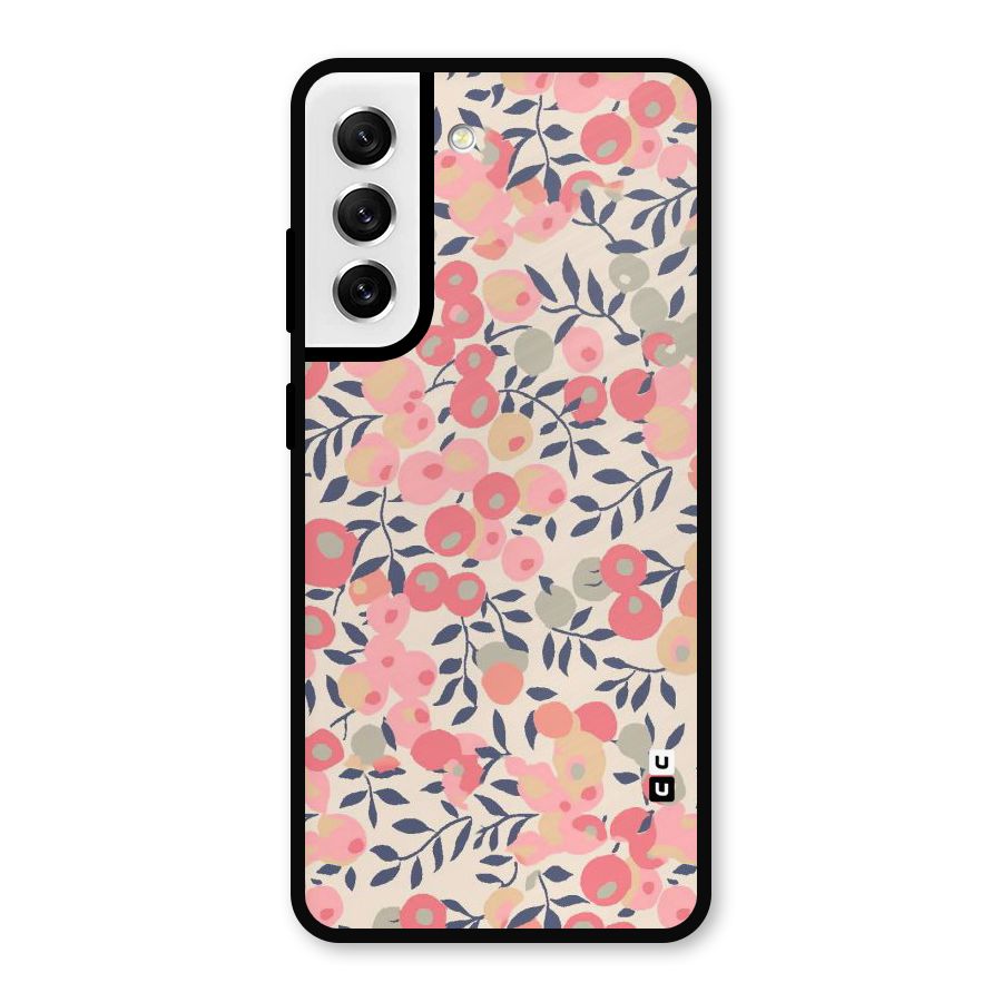 Pink Leaf Pattern Metal Back Case for Galaxy S21 FE 5G