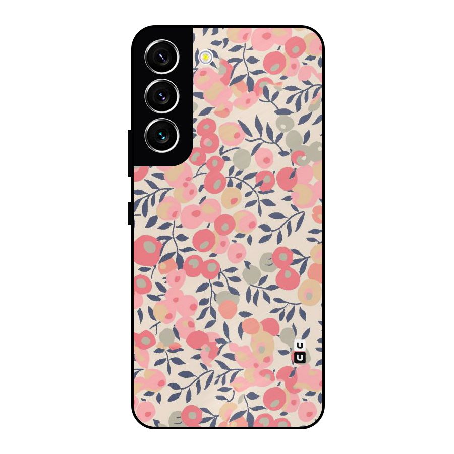 Pink Leaf Pattern Metal Back Case for Galaxy S22 5G