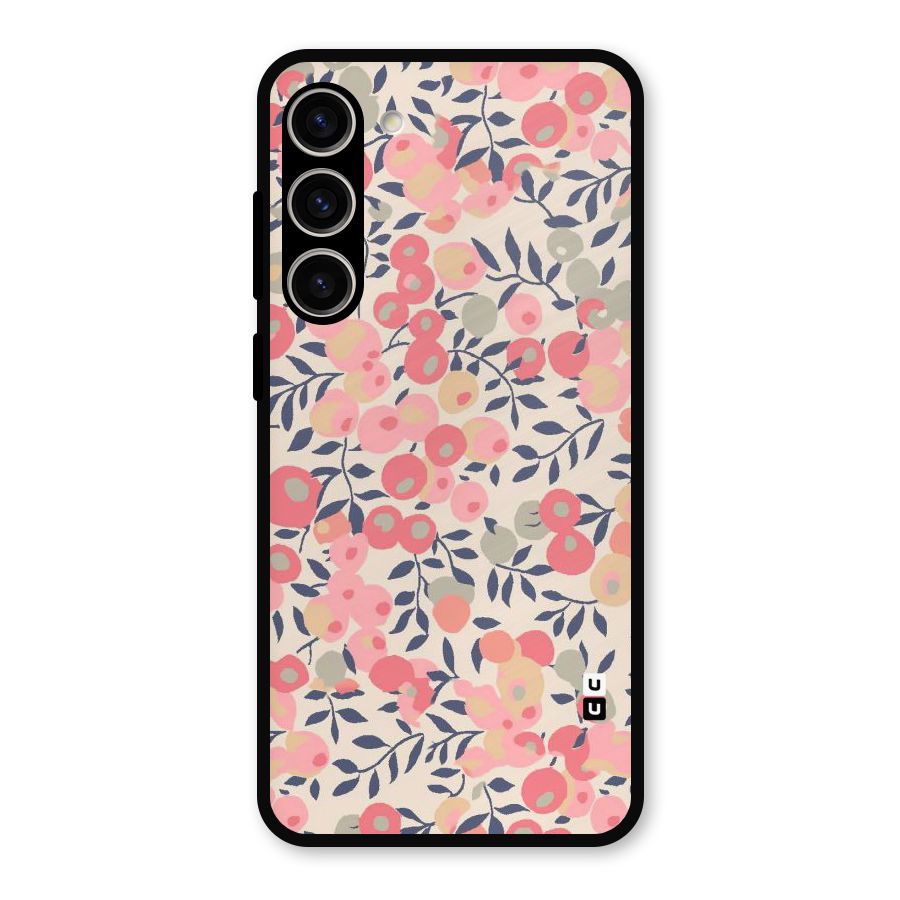 Pink Leaf Pattern Metal Back Case for Galaxy S23 Plus