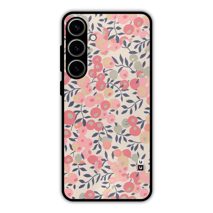 Pink Leaf Pattern Metal Back Case for Galaxy S24 Plus