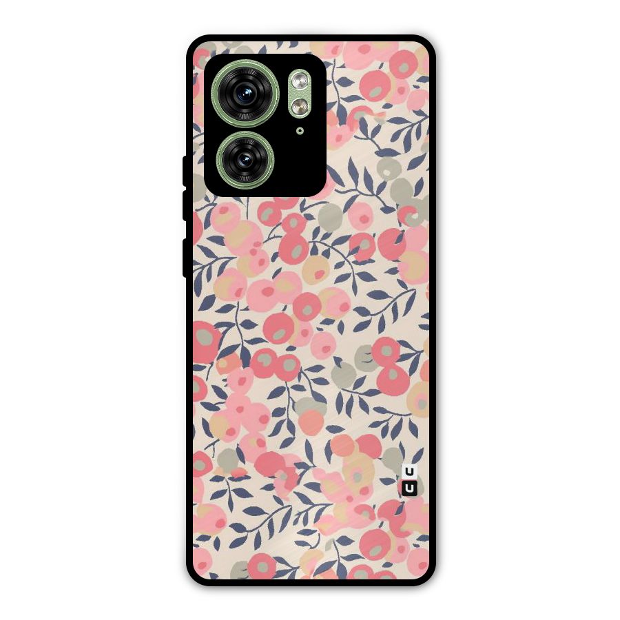 Pink Leaf Pattern Metal Back Case for Motorola Edge 40 5G