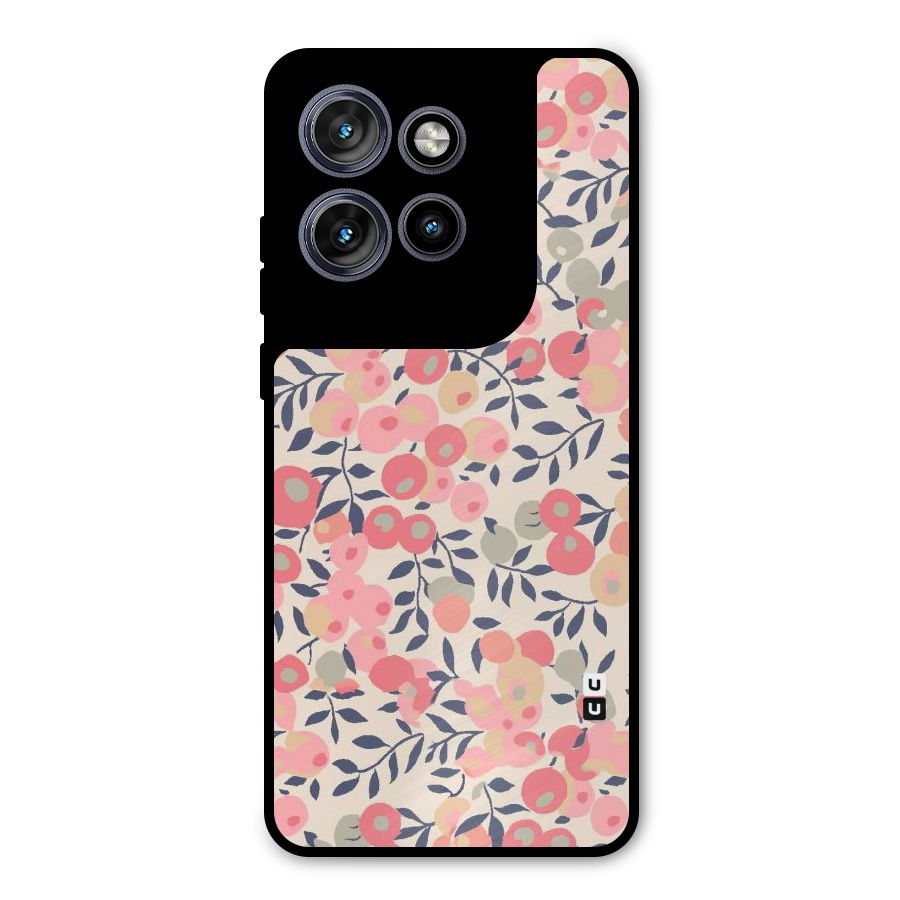Pink Leaf Pattern Metal Back Case for Motorola Edge 50 Neo