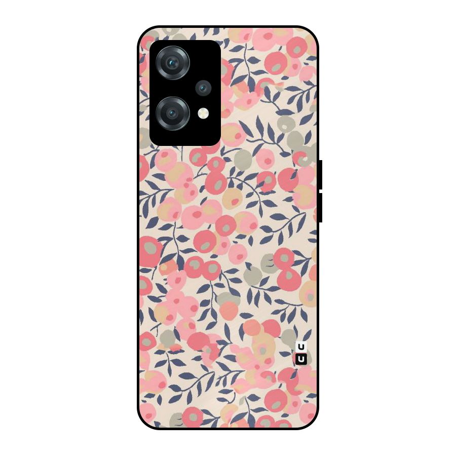 Pink Leaf Pattern Metal Back Case for OnePlus Nord CE 2 Lite 5G