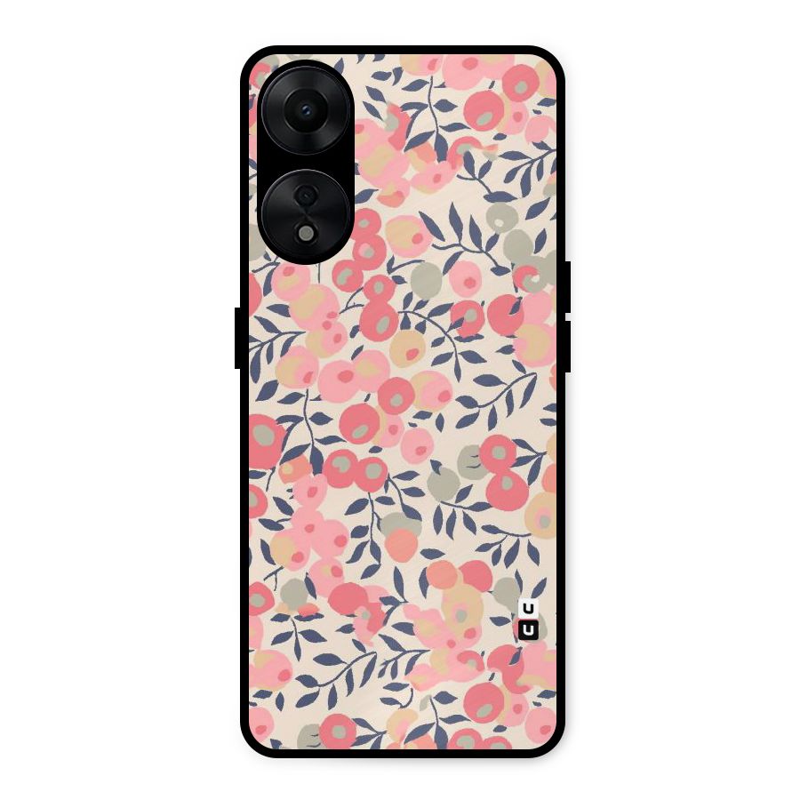 Pink Leaf Pattern Metal Back Case for Oppo A78 5G